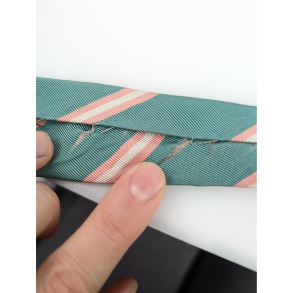 Polo Ralph Lauren Silk Hand Made Striped Men Neck Tie Teal Green Pink USA Narrow - Picture 7 of 9